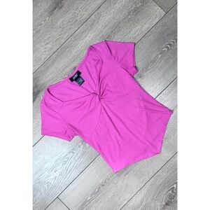 Just Polly Hot Pink V-Hem Ribbed Top